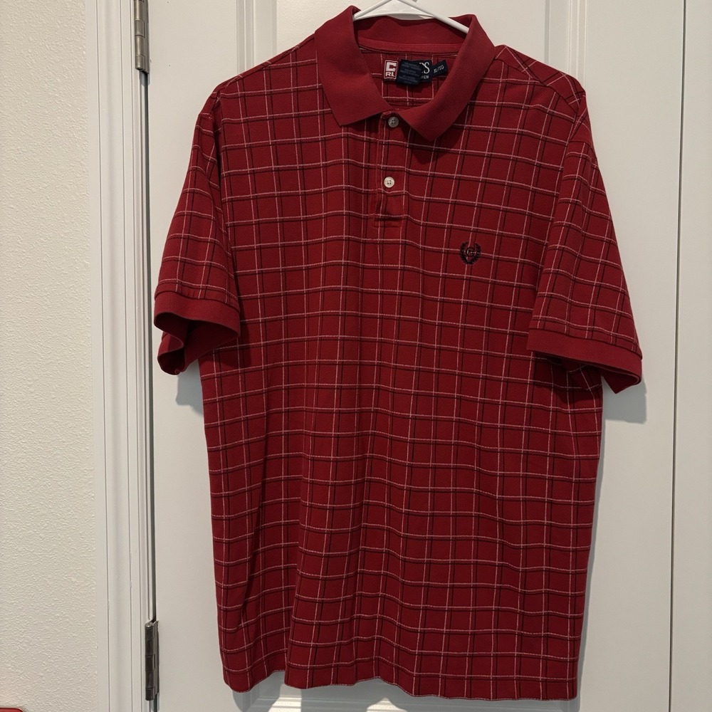 Chaps by Ralph Lauren Windowpane Embroidered Polo Shirt‎ Red Mens XL Y2K